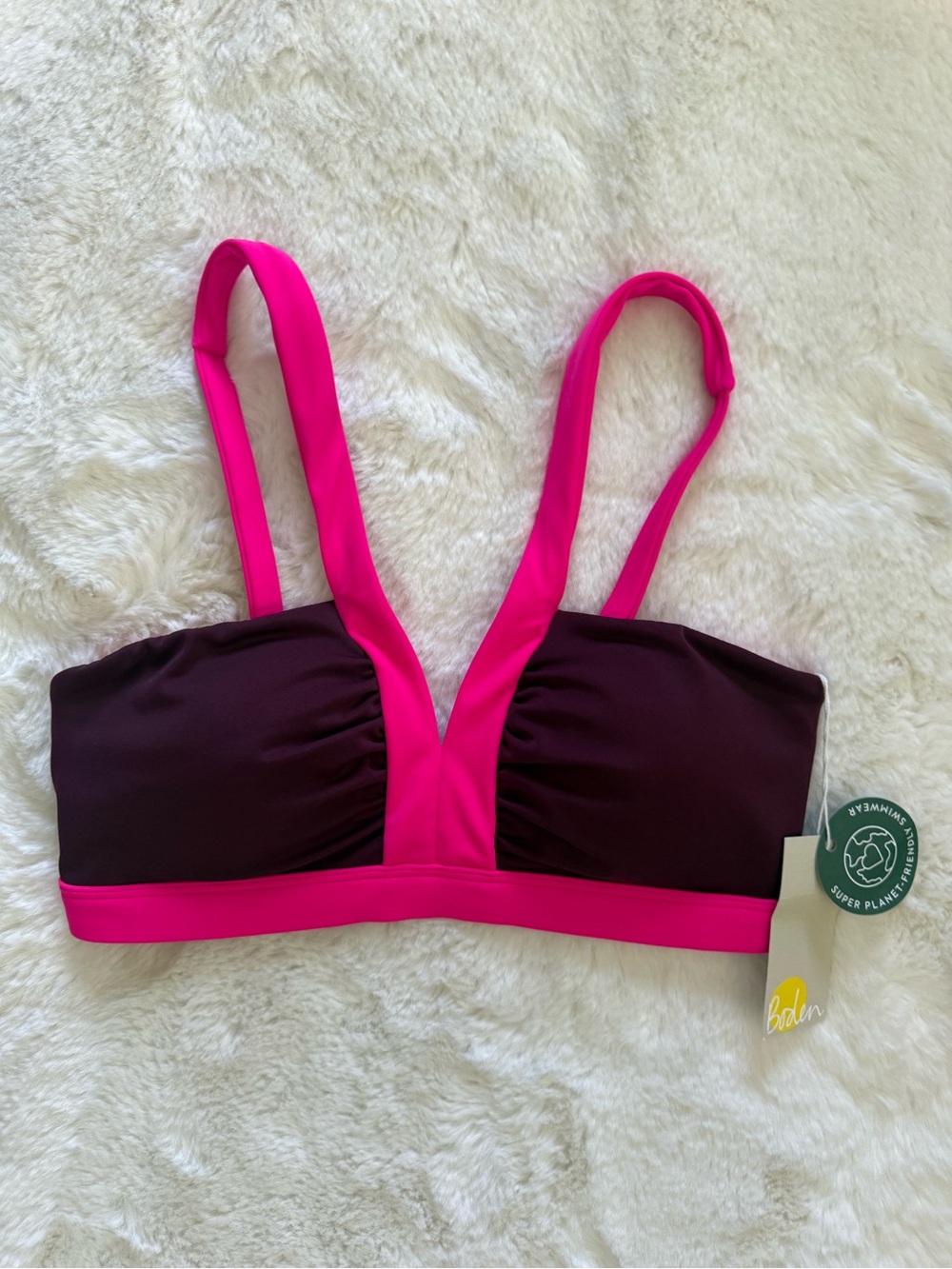 NWT Boden Corsica Two-Tone V-Neck Bikini Top in Hot Pink & Burgundy - Picture 1 of 8